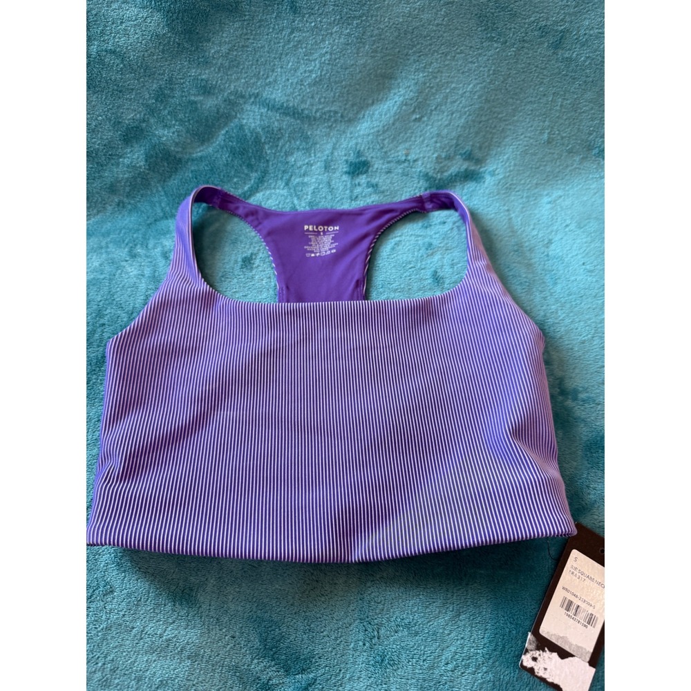 Peloton Rib Square Neck Bra 317 Purple White‎ Pinstripe Racerback Small WR01048